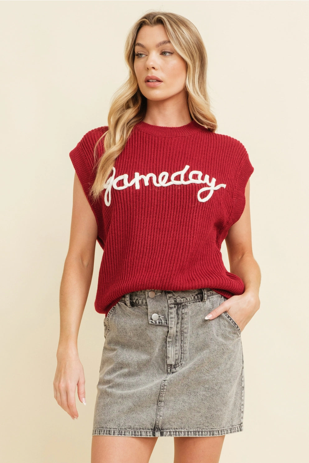 Embroidered Sleeveless Game Day Sweater Vest