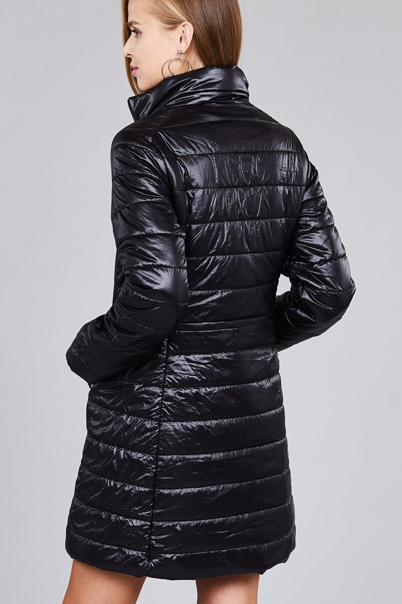 Long sleeve quilted long padding jacket