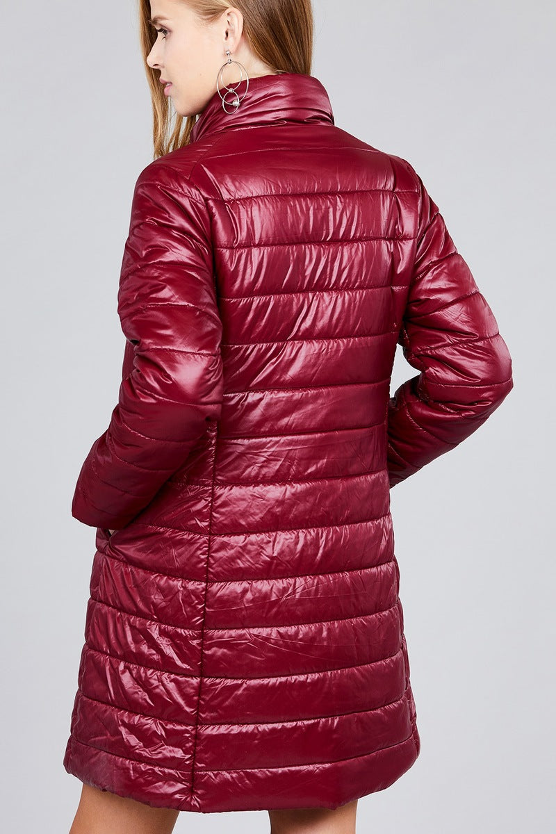 Long sleeve quilted long padding jacket