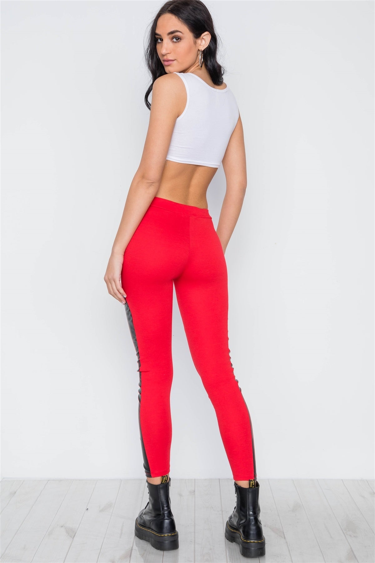 Faux Leather Sides Mid-rise Leggings