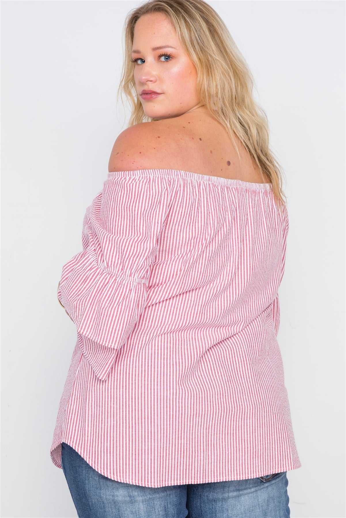 Plus Size 3/4 Bell Sleeves Striped Top