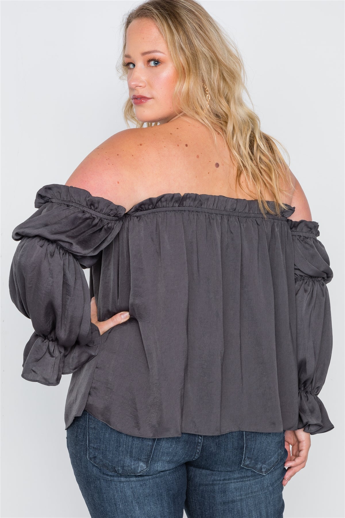 Plus Size Ruffled Satin Evening Top