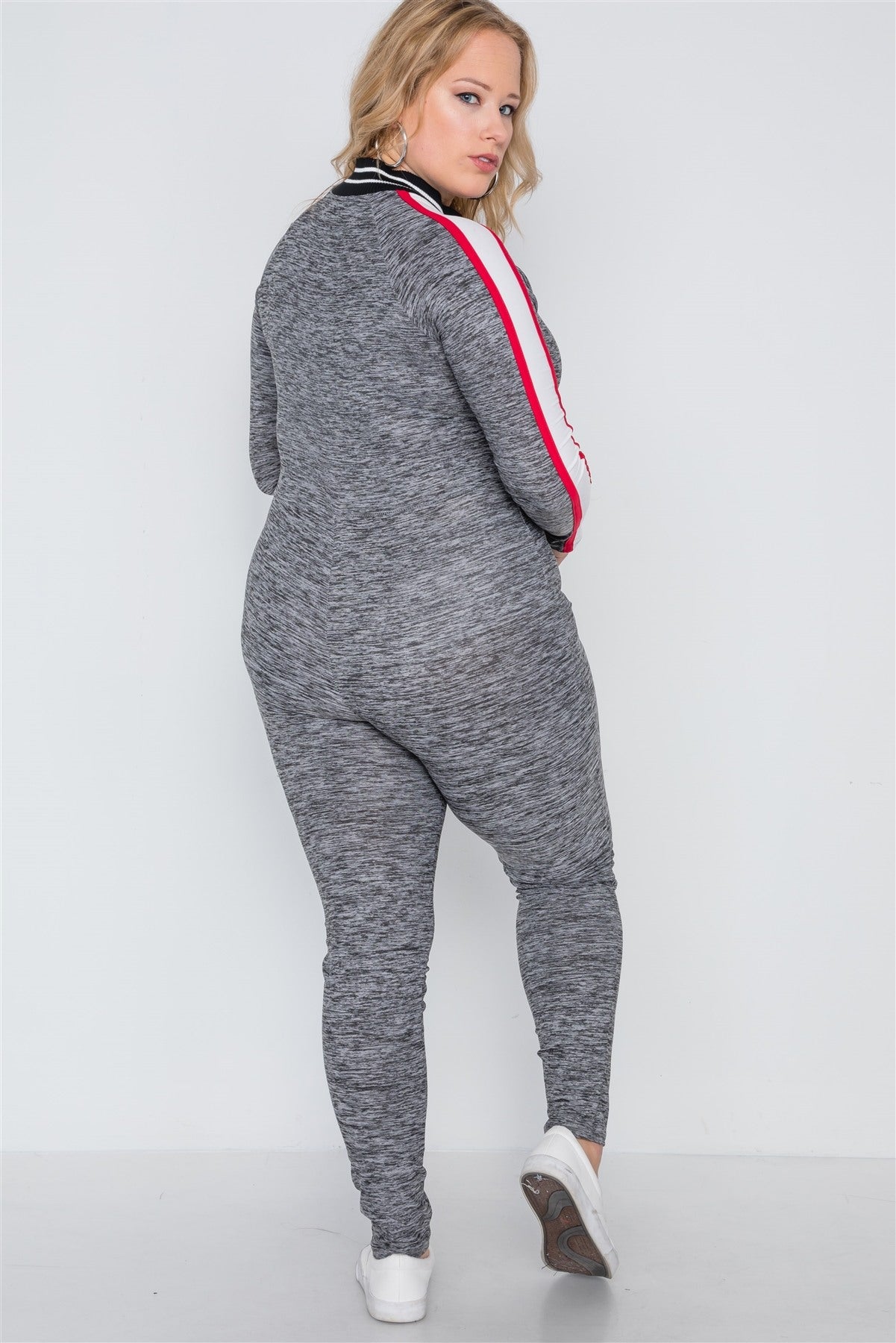 Plus Size Grey Heathered Color Block Jumpsuit