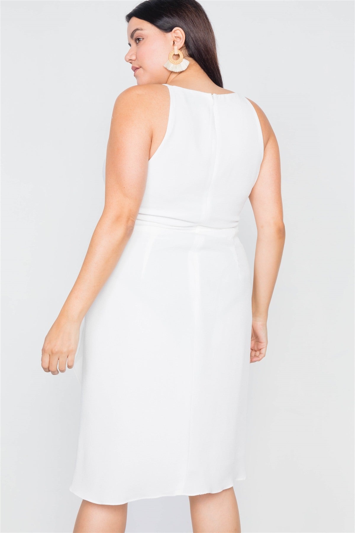 Plus Size Mock Wrap V-neck Mini Dress