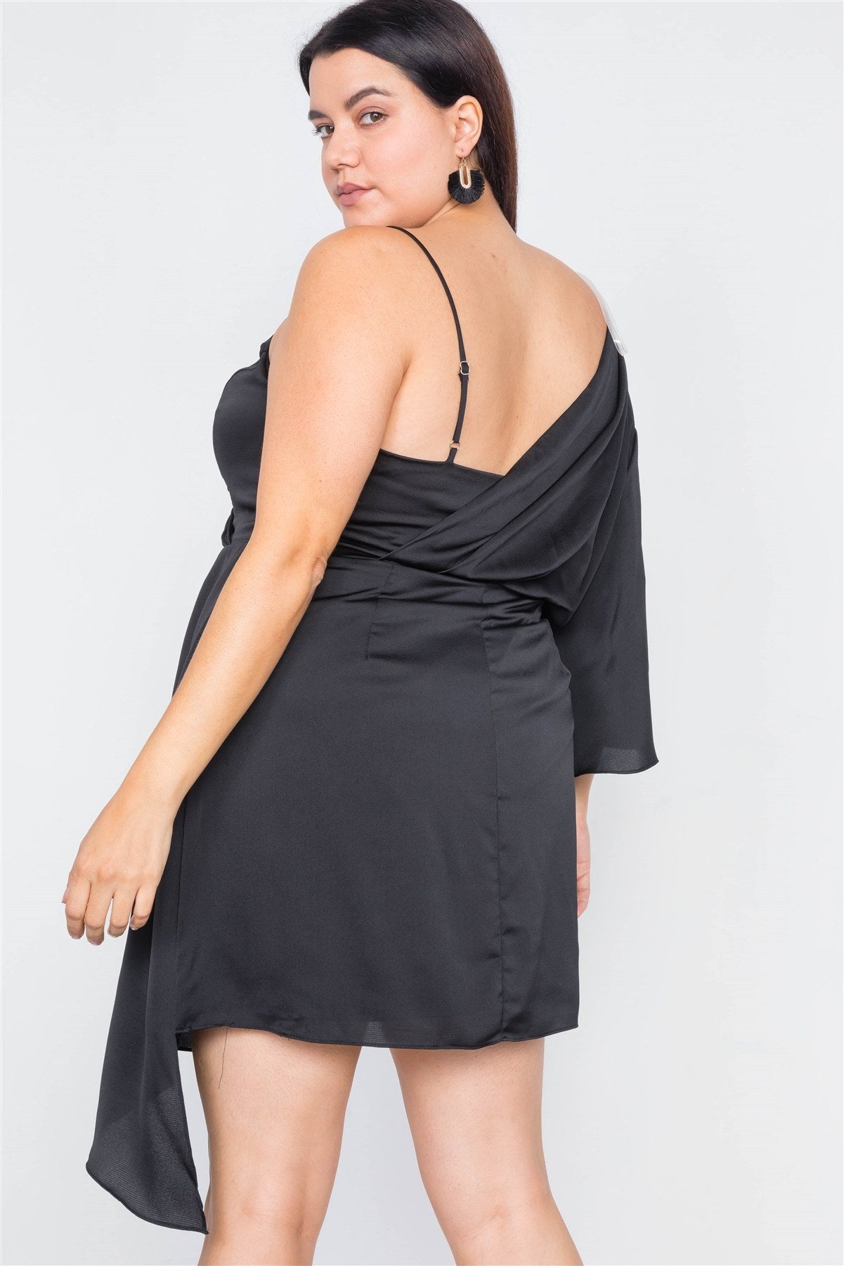 Plus Size Silk One Shoulder Mini Dress