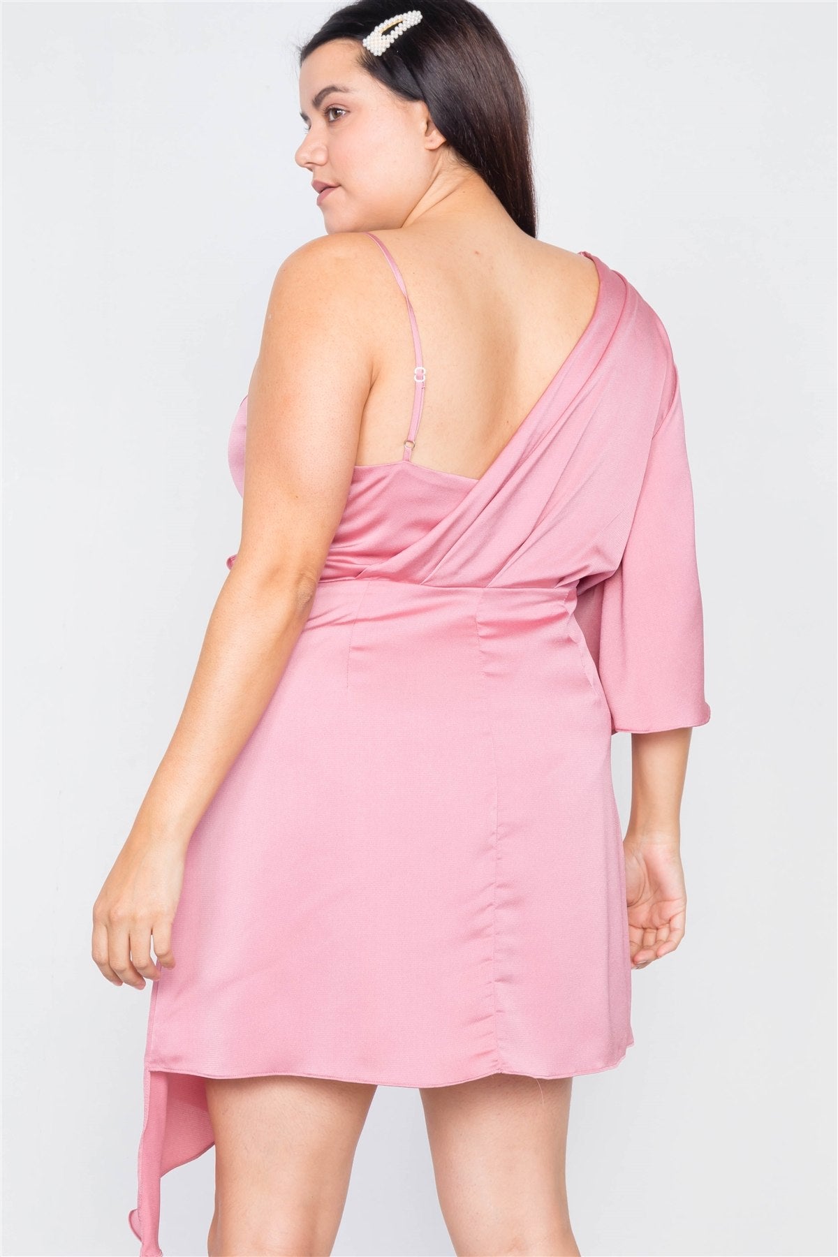 Plus Size Silk One Shoulder Mini Dress