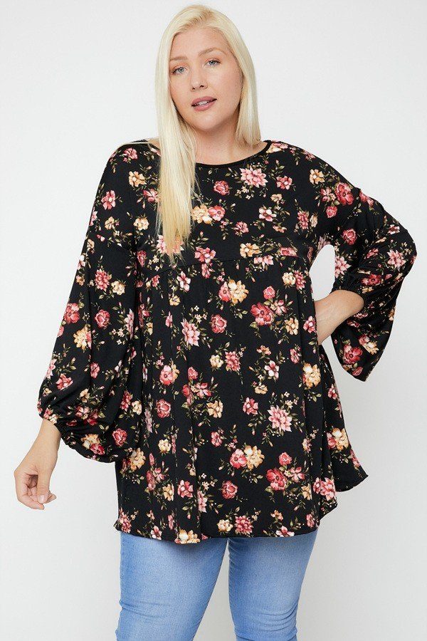 Floral, Bubble Sleeve Tunic