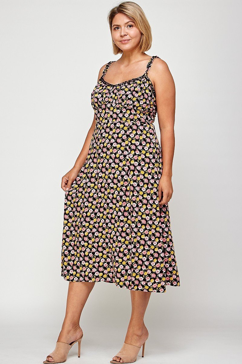 Plus Size, Floral Print Midi Dress