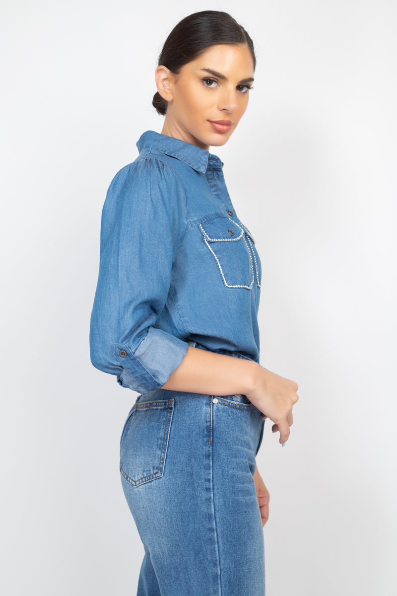 Jewel Accented Long Sleeve Top