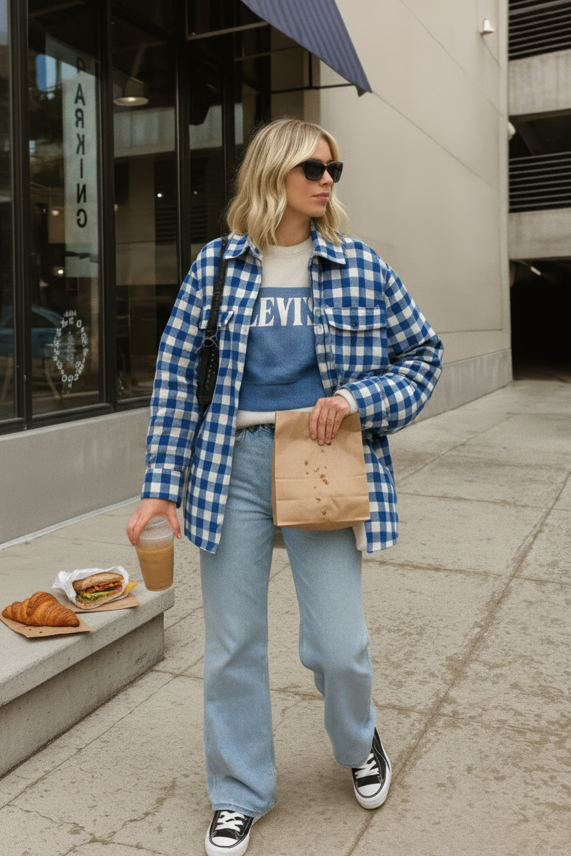 Gingham Plaid Shacket Flannel Button Down