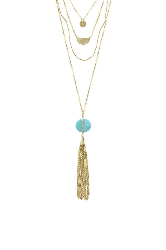Chain tassel wire wrapped semi precious stone necklace