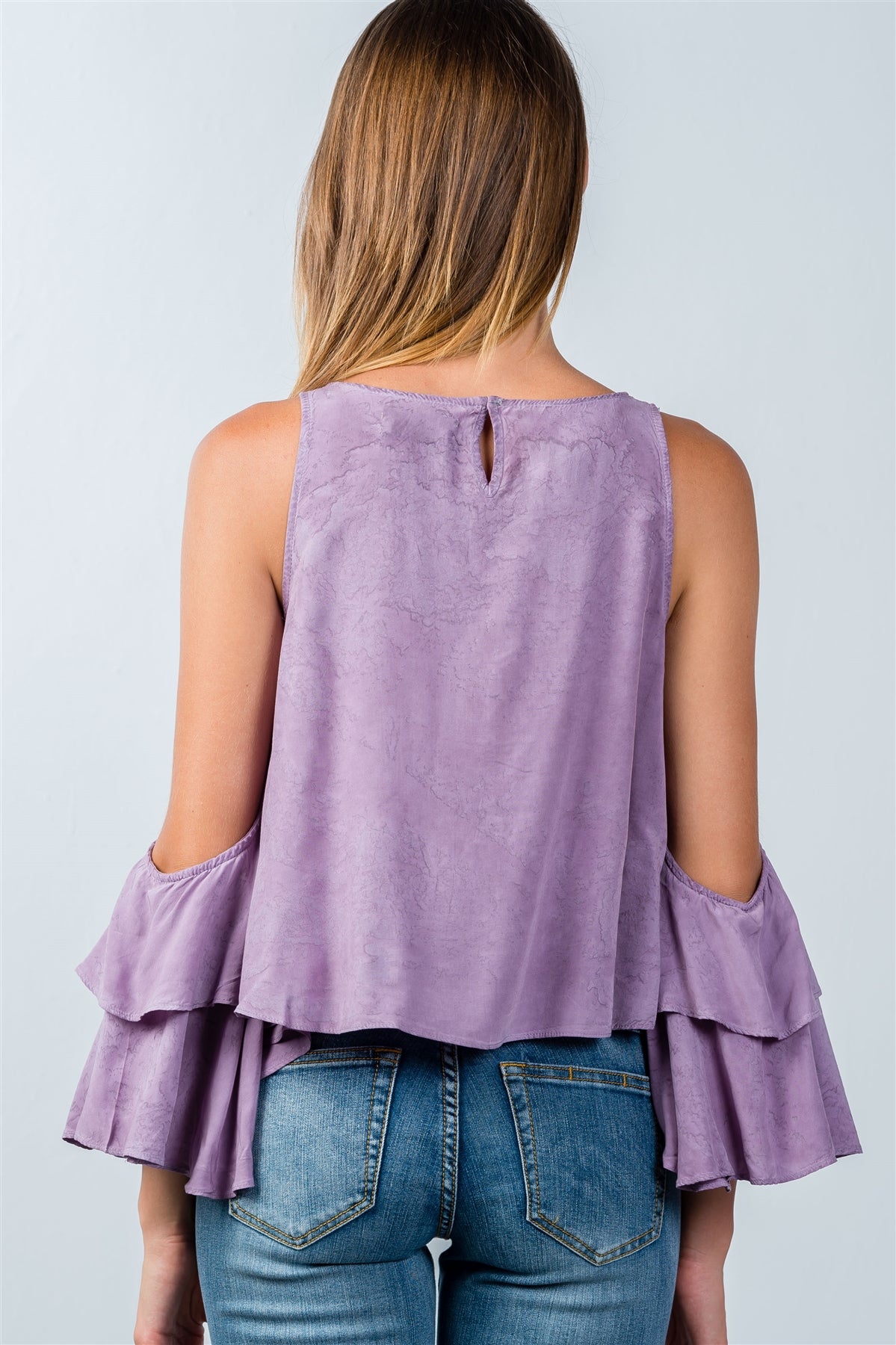 Ladies fashion back keyhole open-shoulder batwing top