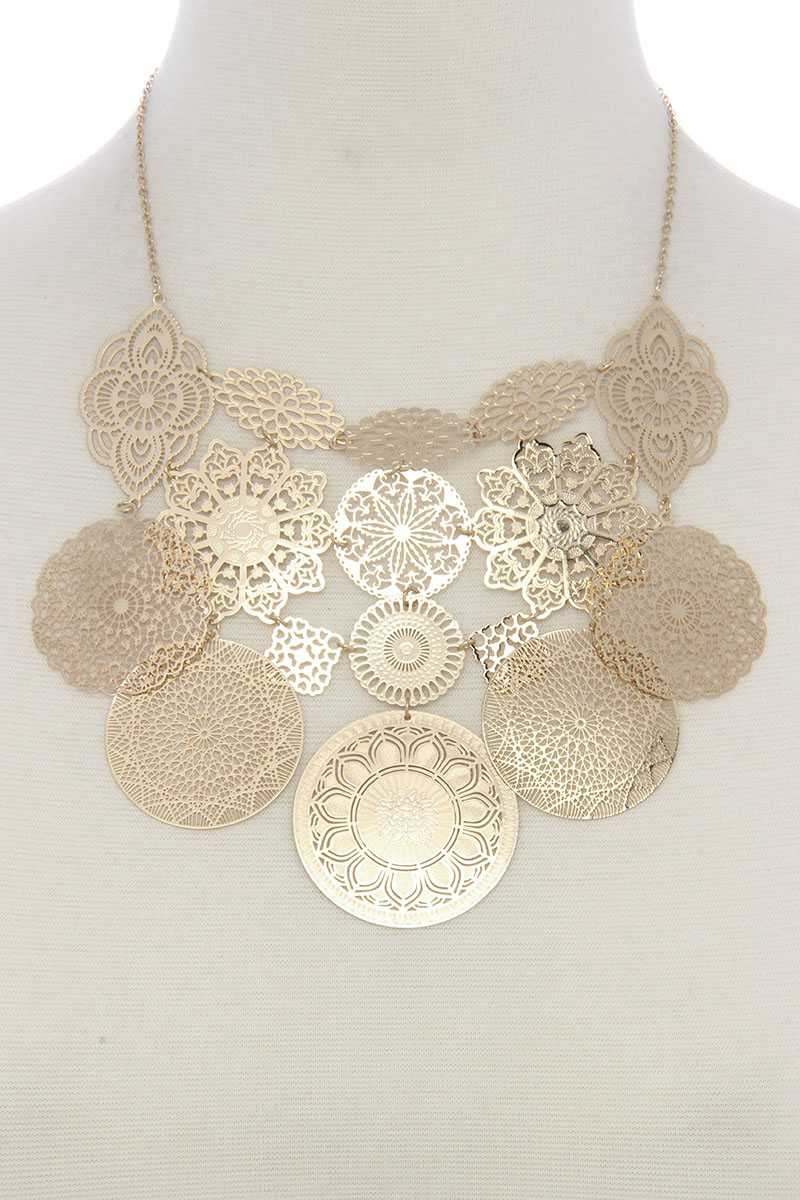 Filigree geometric shape linked short necklace