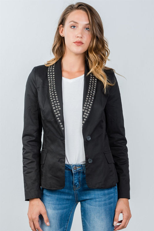 Ladies fashion black studded double-button blazer