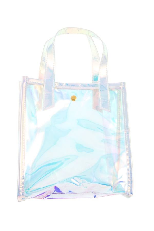 Holographic see through mini tote