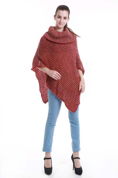 Two-tone turtle neck knit poncho