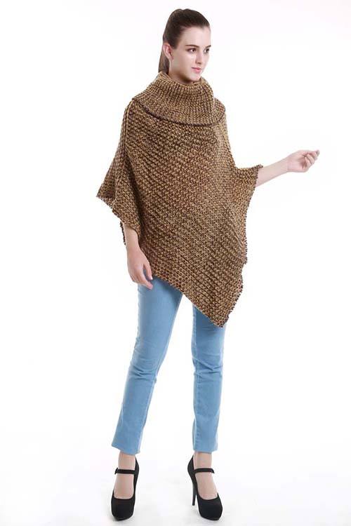 Two-tone turtle neck knit poncho