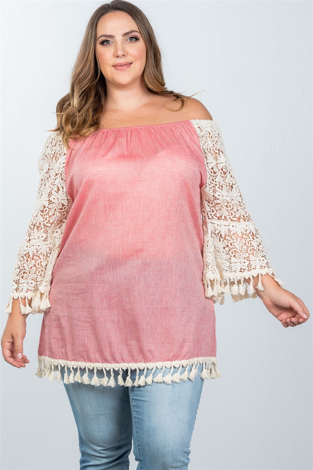 Ladies fashion plus size boho off the shoulder tassel top