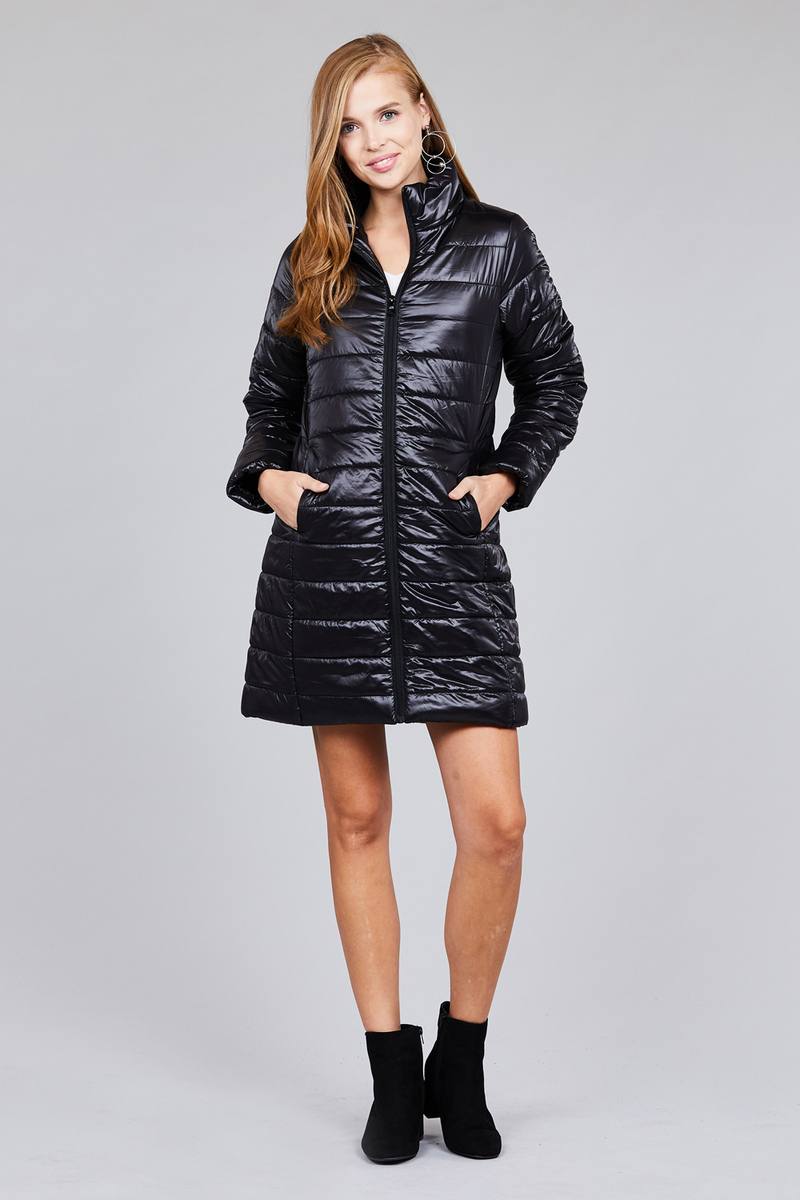 Long sleeve quilted long padding jacket