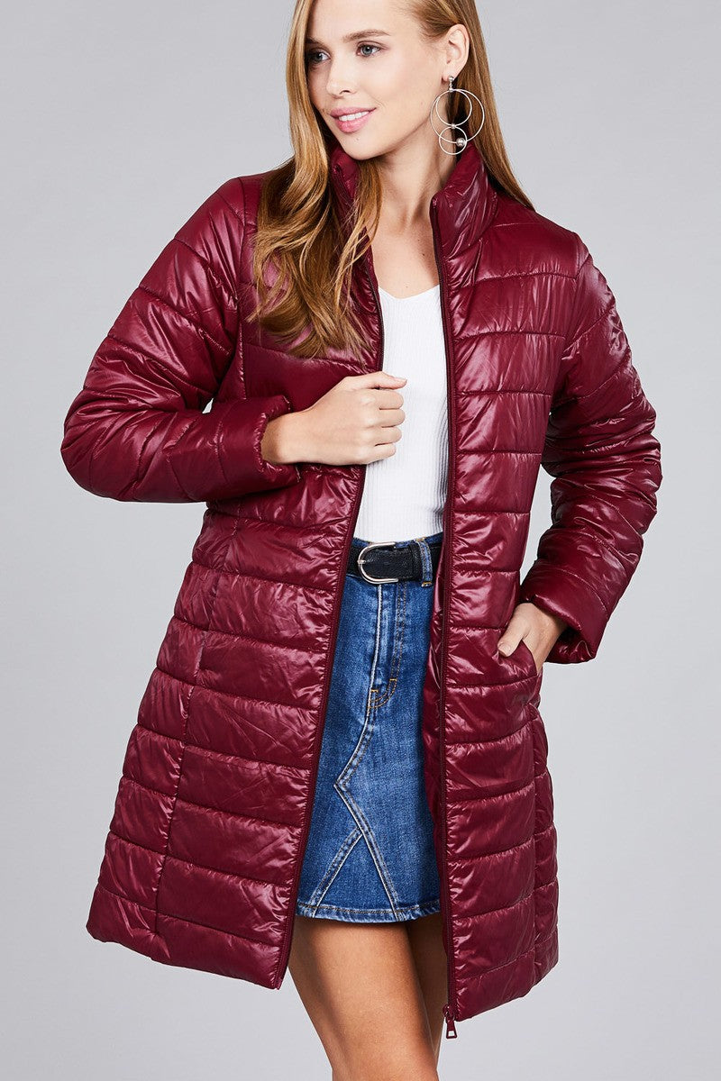 Long sleeve quilted long padding jacket