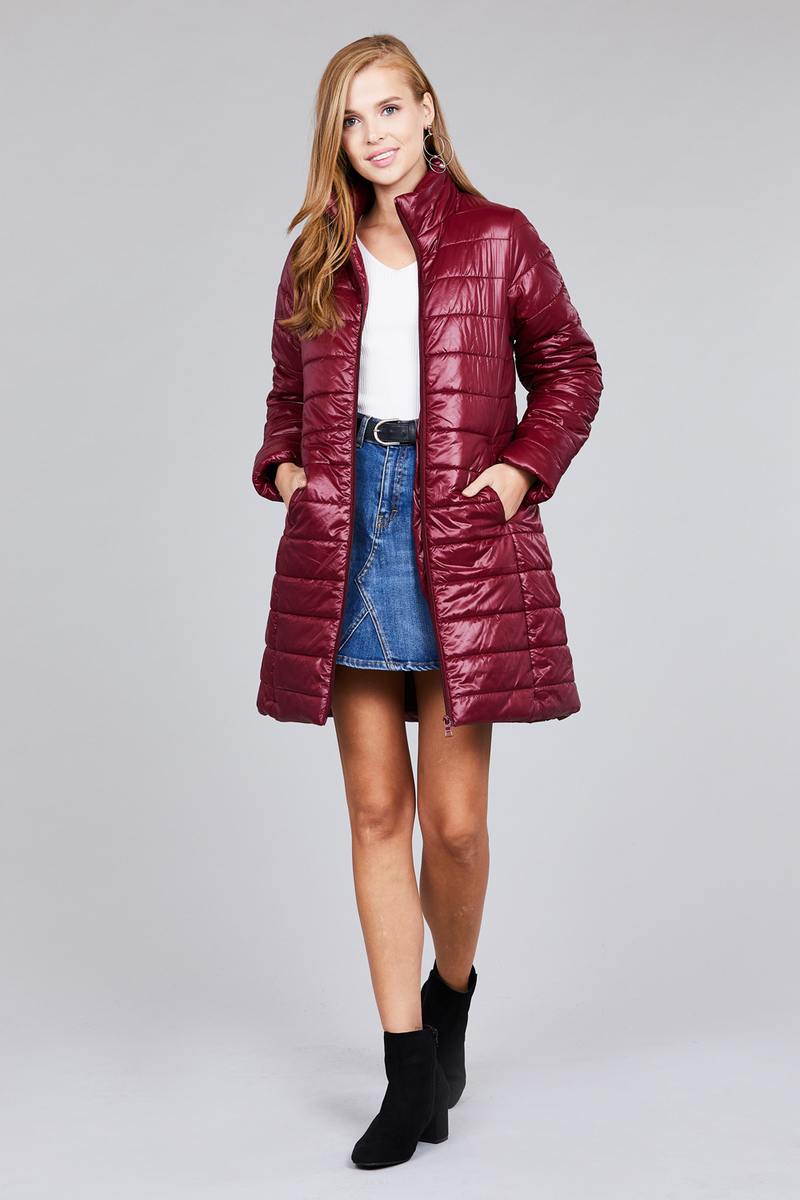 Long sleeve quilted long padding jacket