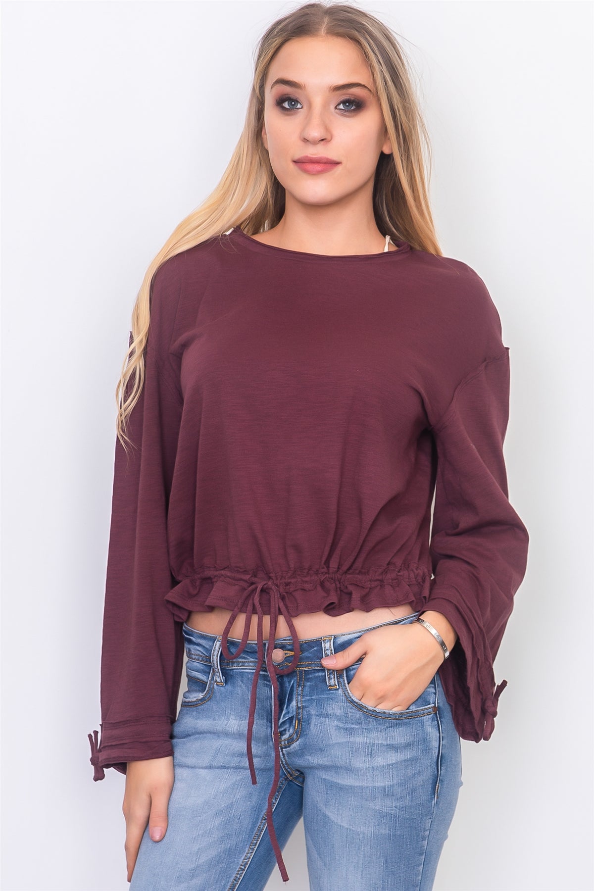 Drawstring hem jersey top