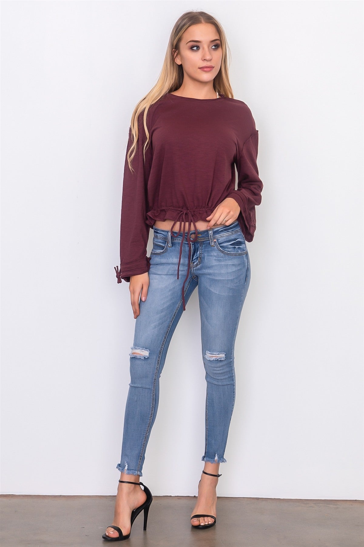 Drawstring hem jersey top