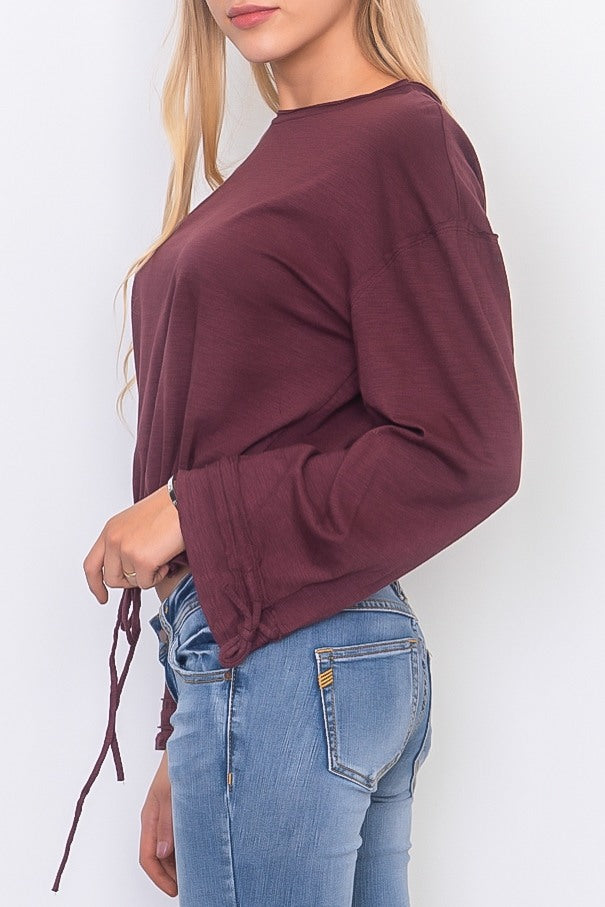 Drawstring hem jersey top