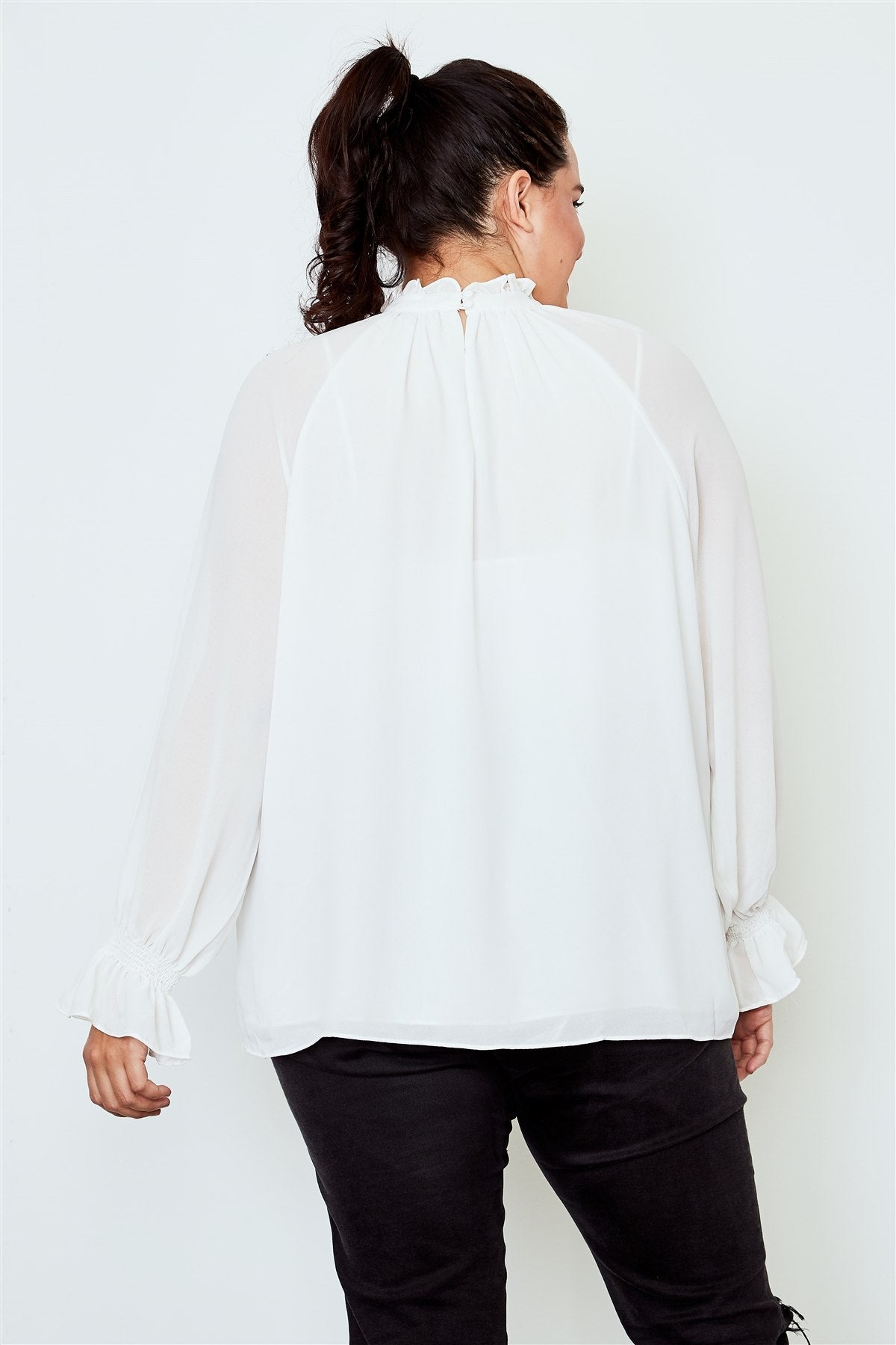 Plus size high neck ruffle long sleeve top