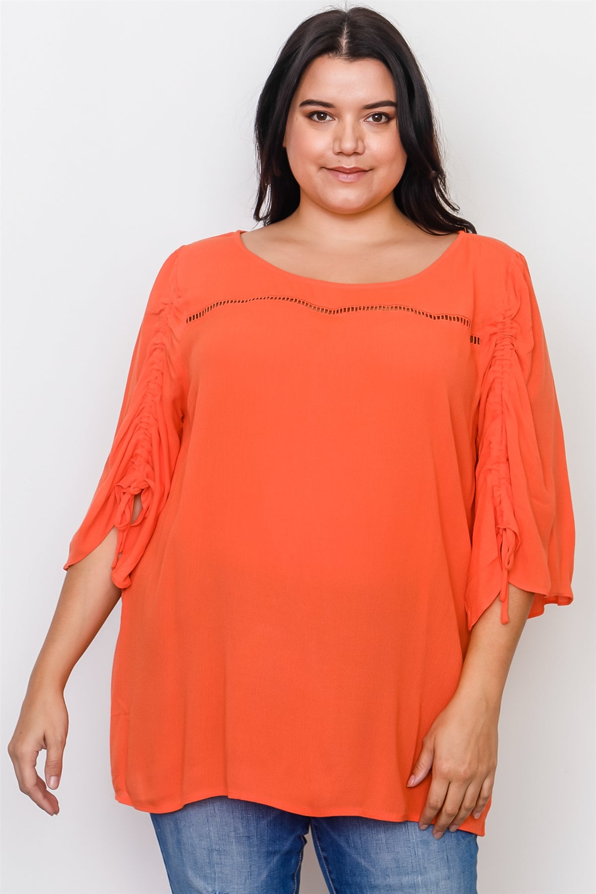 Plus Size Drawstring Sleeve Top