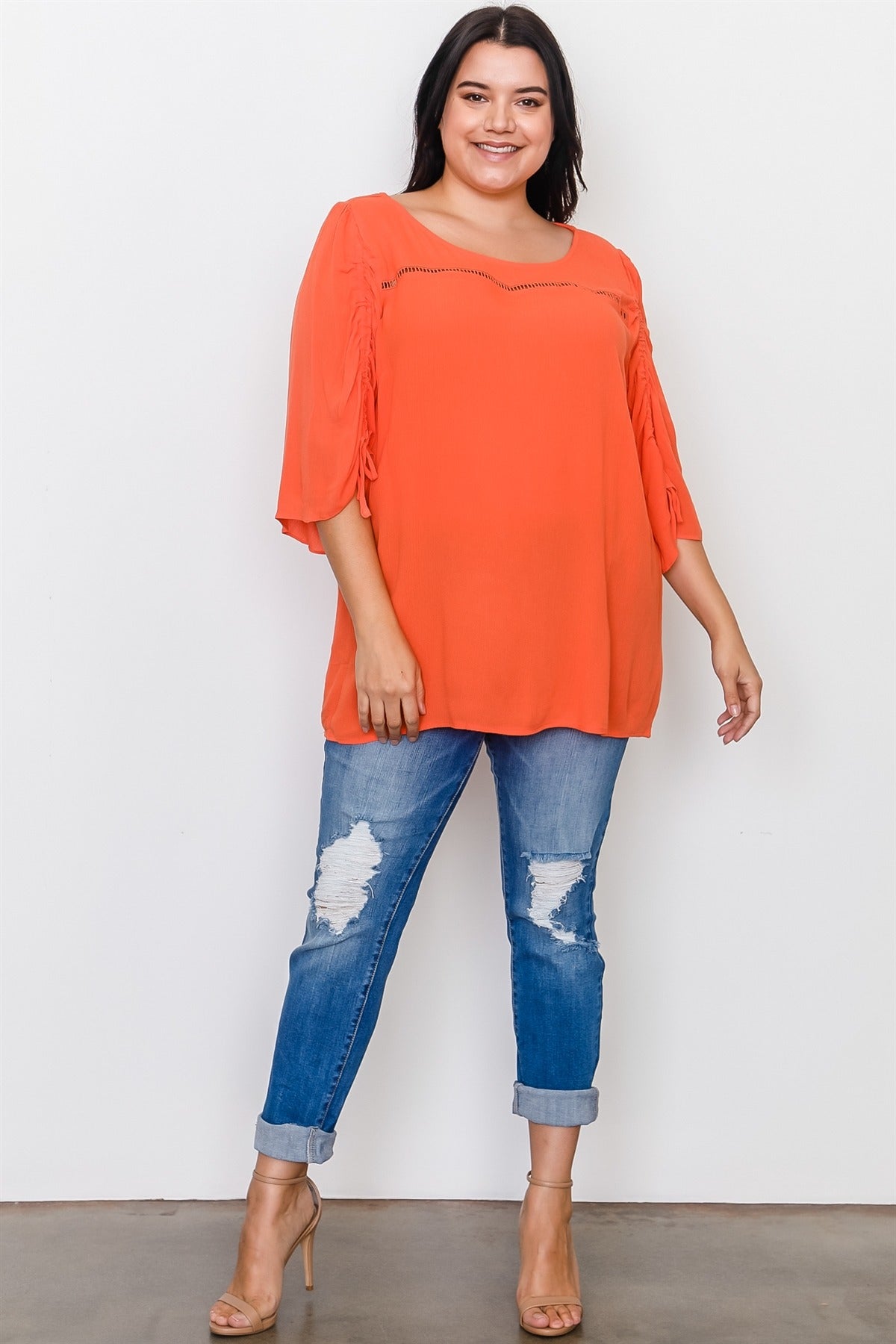 Plus Size Drawstring Sleeve Top