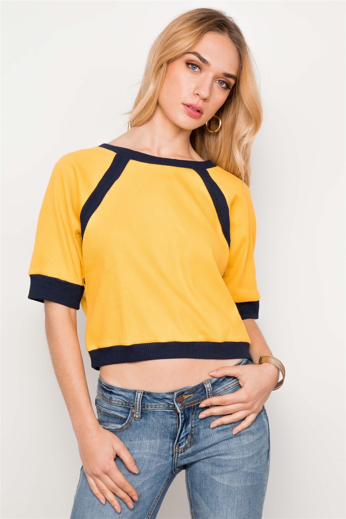 Dolmen Sleeve Ribbed Cropped Top