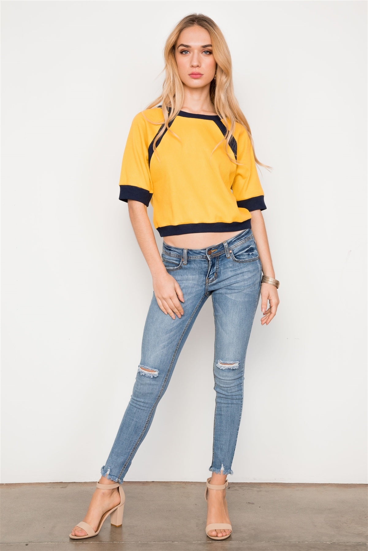 Dolmen Sleeve Ribbed Cropped Top