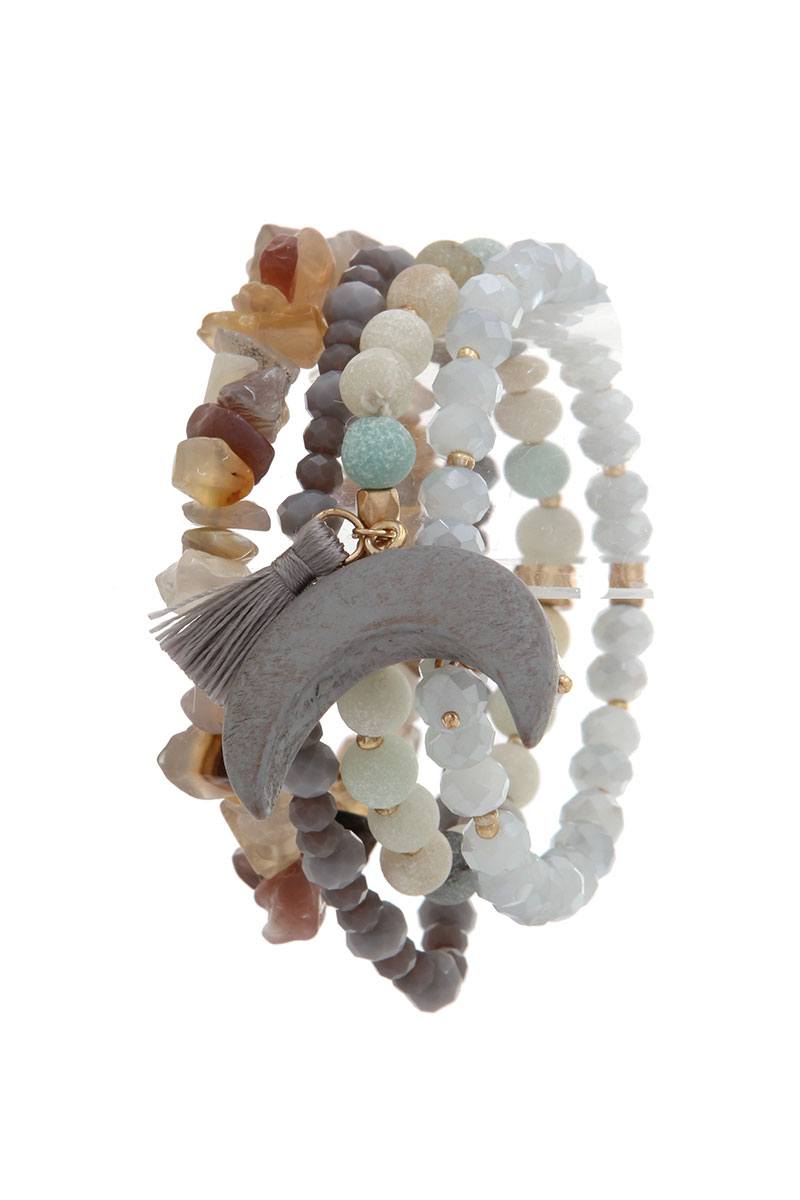 Semi Precious Stone Tassel Stretch Bracelet