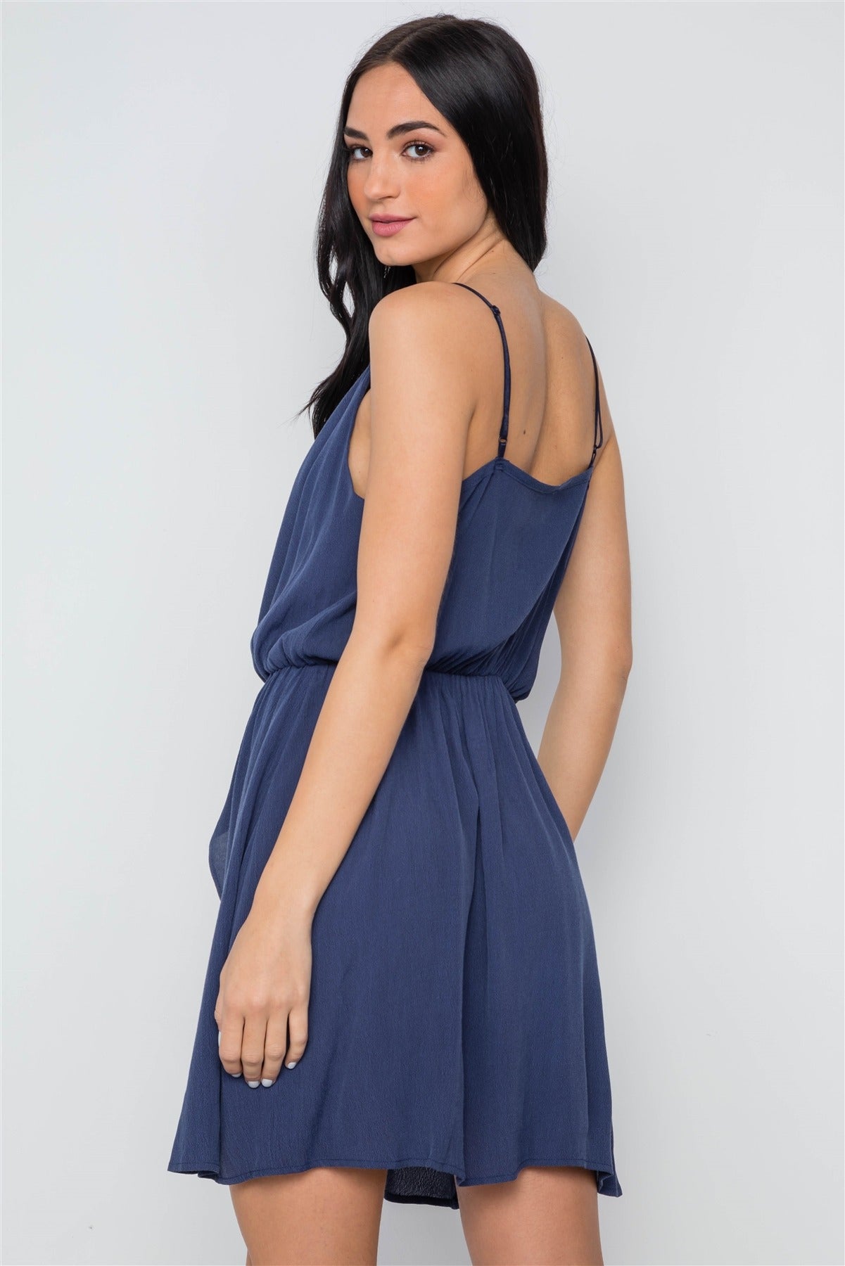 Navy Solid Cami Cowl Neck Side Slit Mini Dress