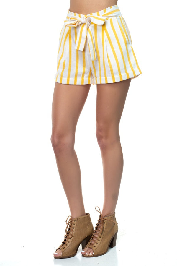 Stripe Belted Short Pants