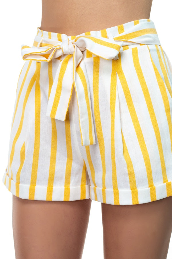 Stripe Belted Short Pants