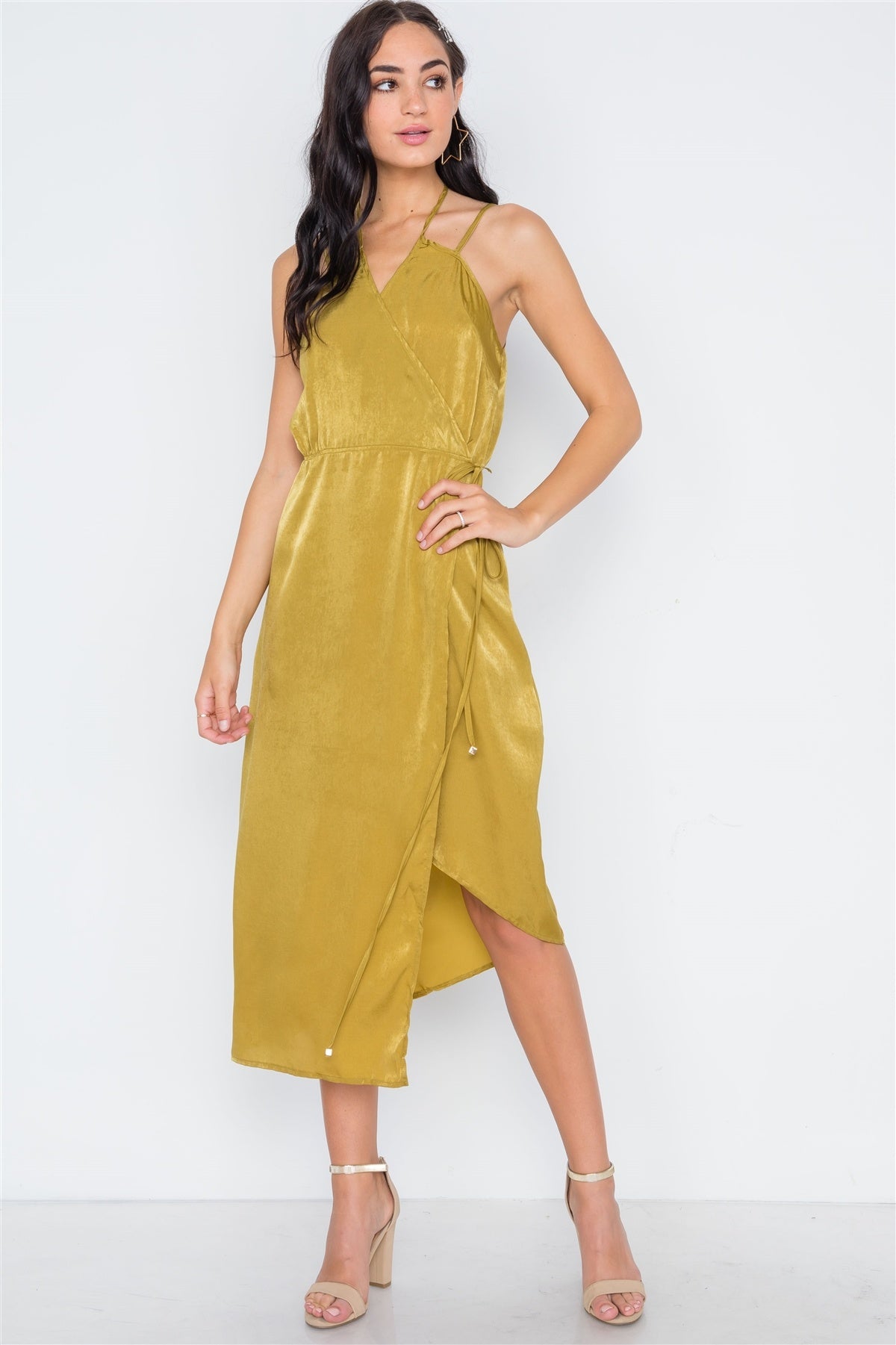 Mustard Asymmetrical Hem Cami Wrap Dress