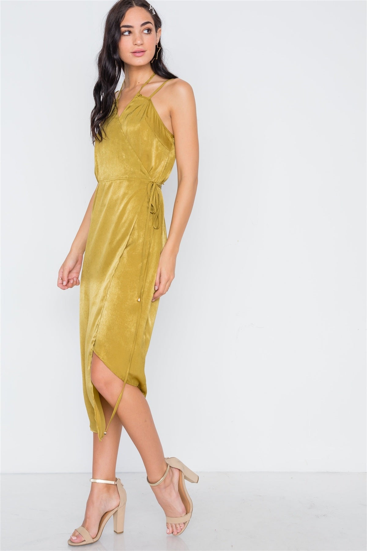 Mustard Asymmetrical Hem Cami Wrap Dress