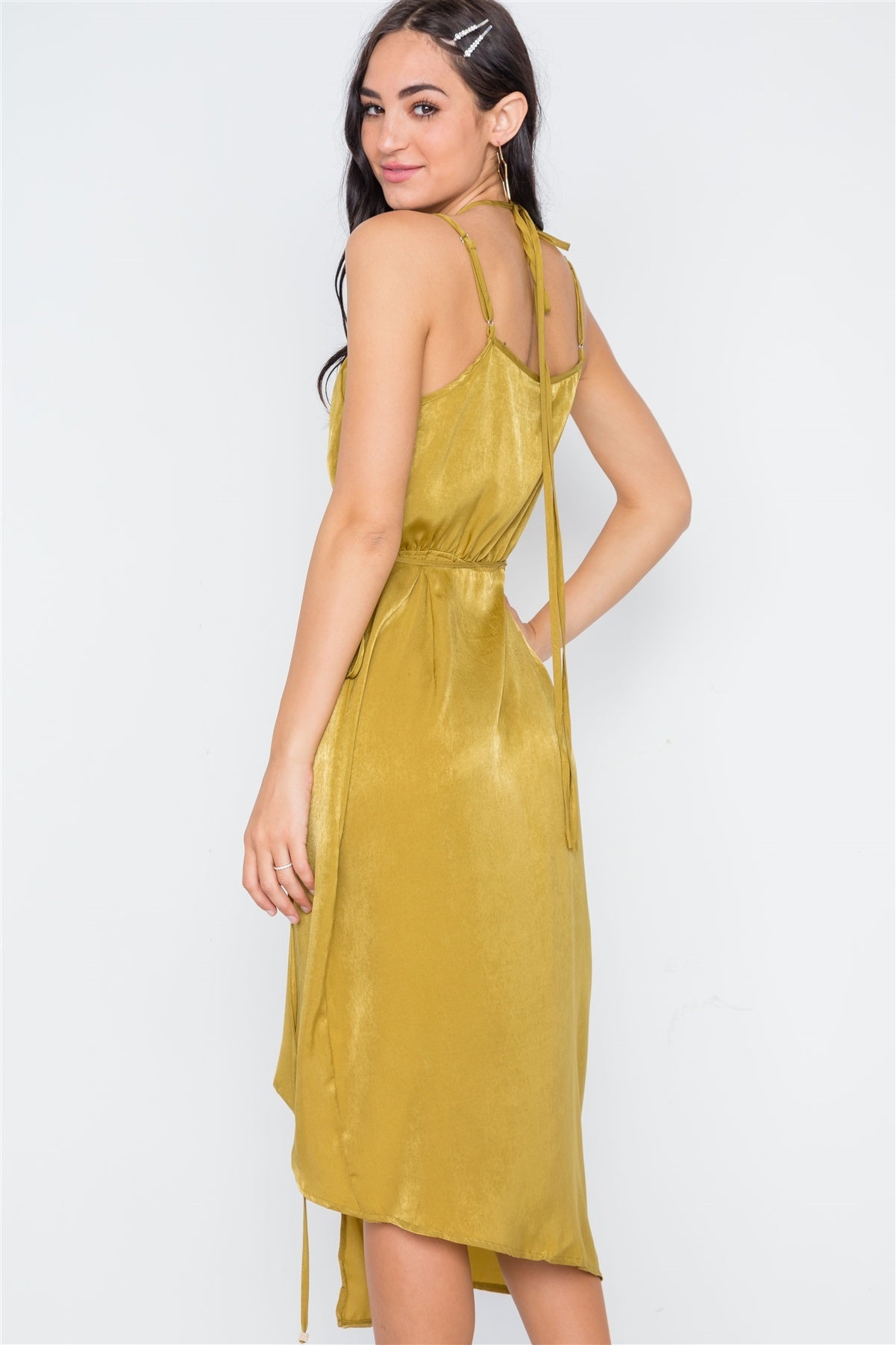 Mustard Asymmetrical Hem Cami Wrap Dress