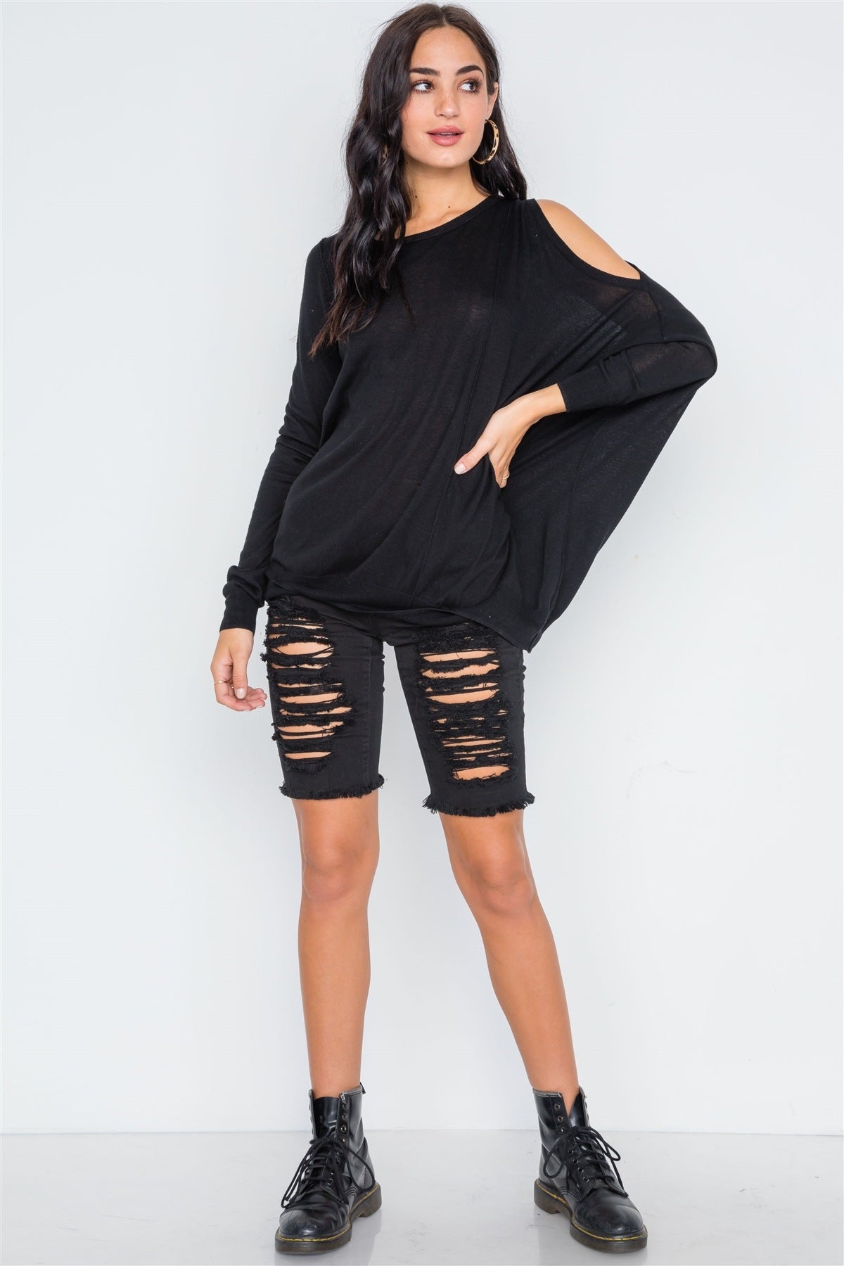 Asymmetrical Hem Seamed Sweater