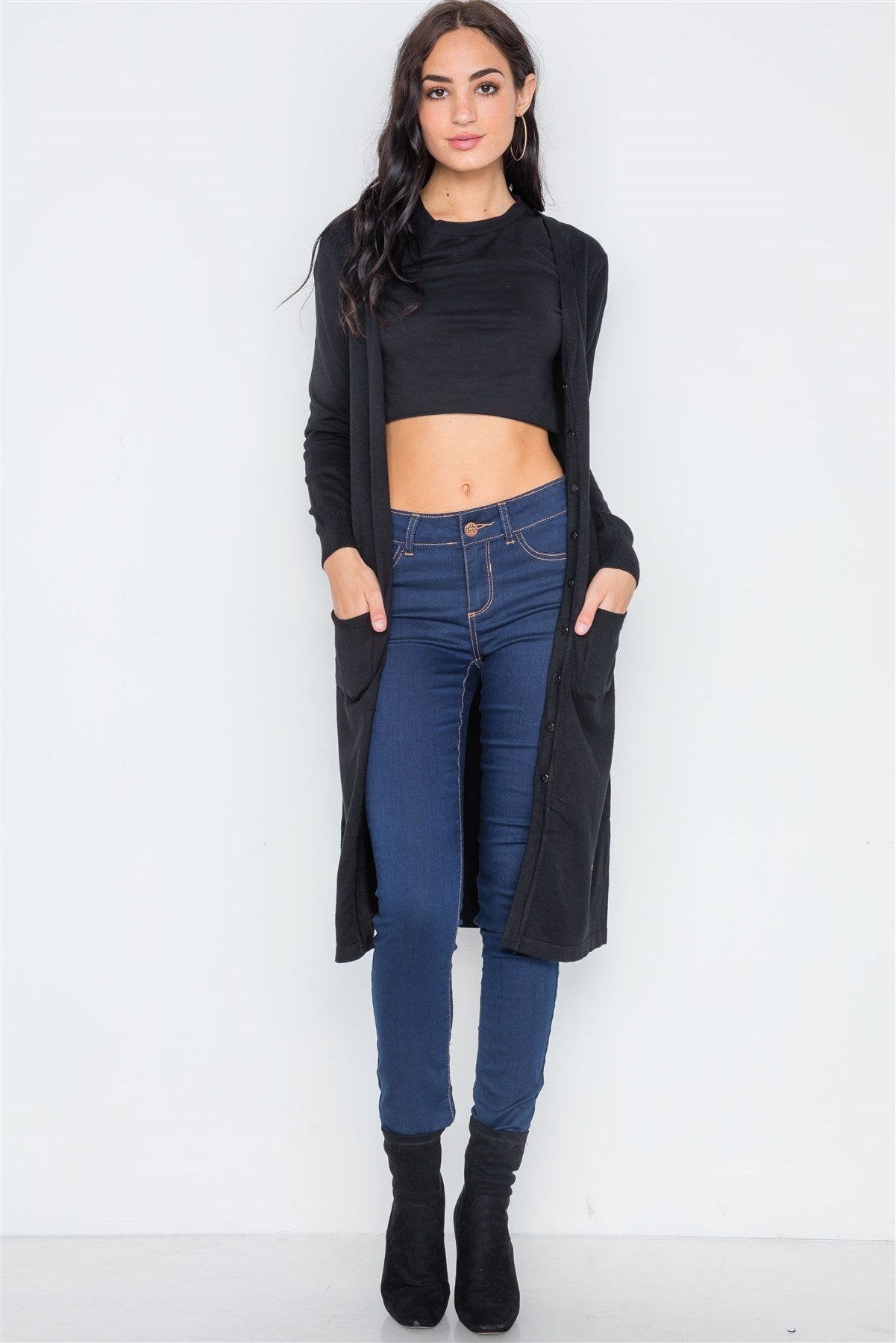 Button Front Long Line Cardigan