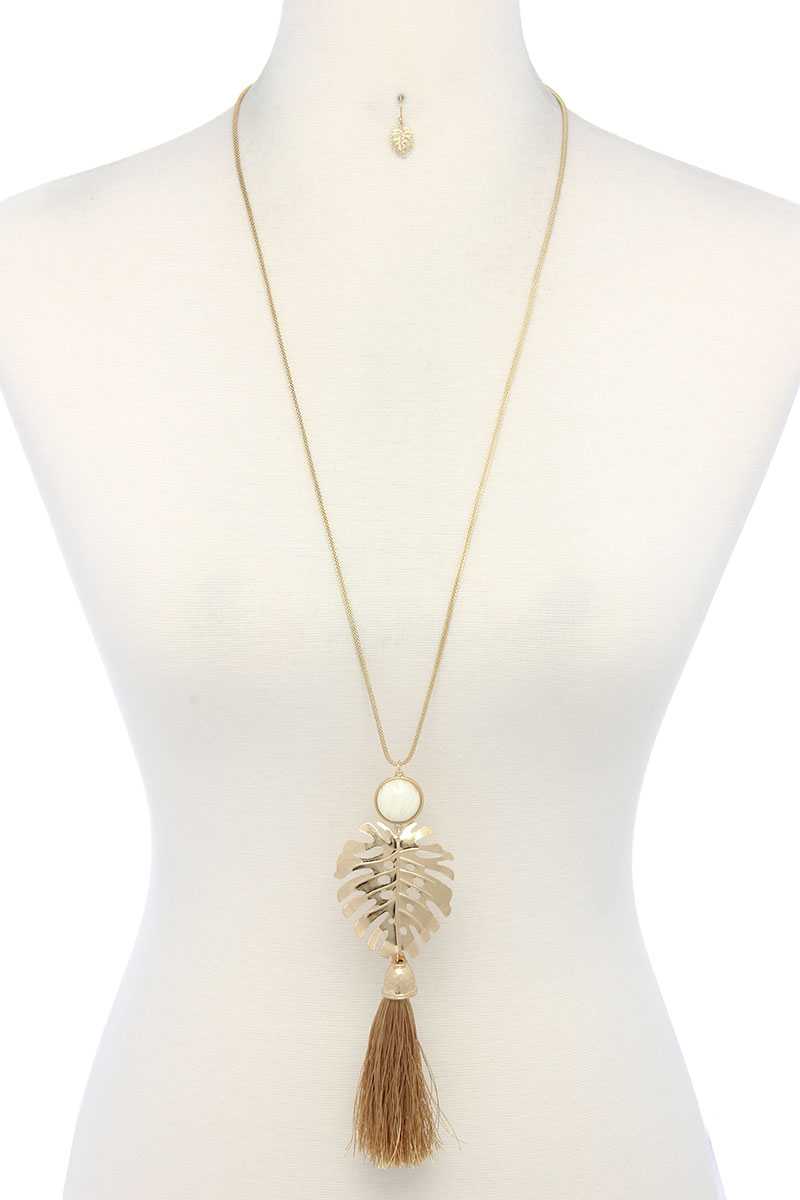 Tropical Leaf Pendant Tassel Necklace