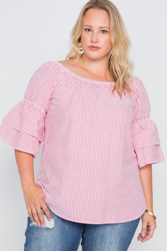 Plus Size 3/4 Bell Sleeves Striped Top