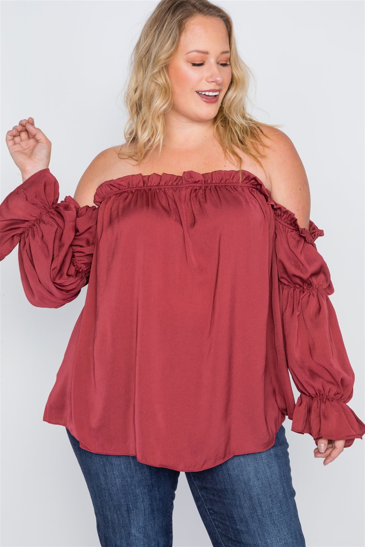 Plus Size Ruffled Satin Evening Top