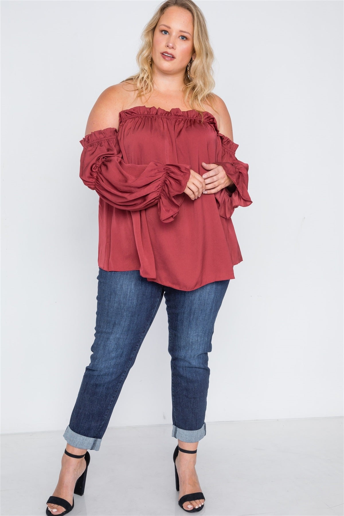 Plus Size Ruffled Satin Evening Top