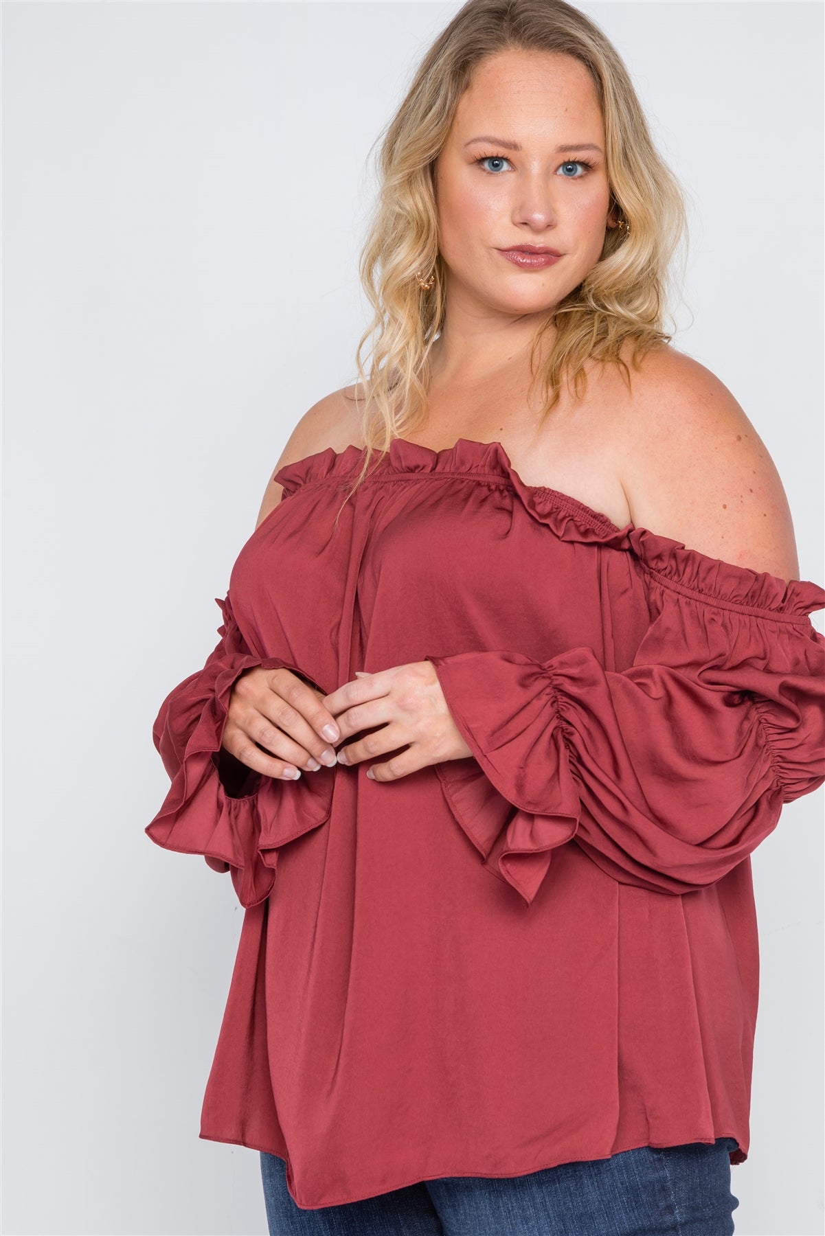 Plus Size Ruffled Satin Evening Top