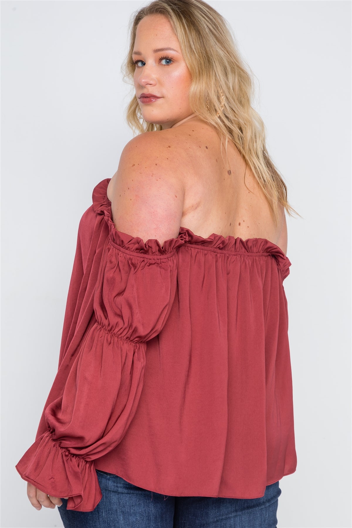 Plus Size Ruffled Satin Evening Top