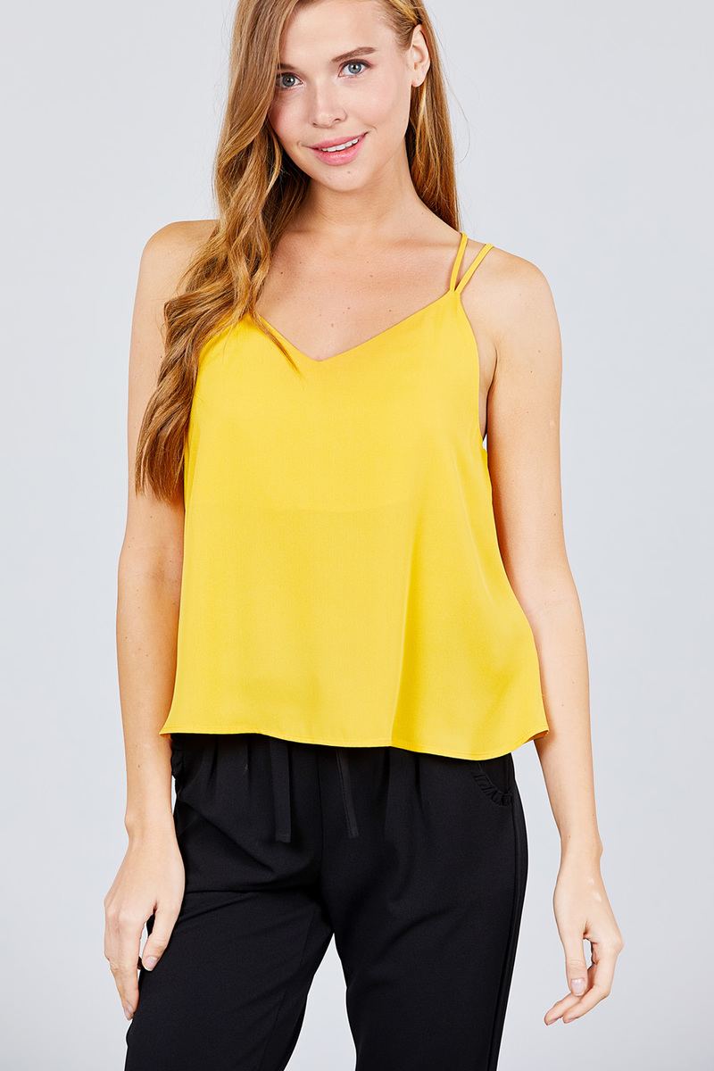 V-neck W/back Cross Strap Cami Woven Top