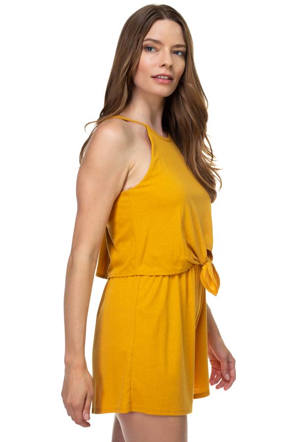 Sleeveless Ribbed Front Tie Romper